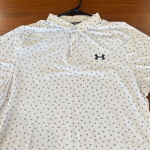 Under Armour Men's White and Black Patterned Polo